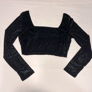 Pink Lily Black Long Sleeve Sparkle Mesh Crop Top- Size L